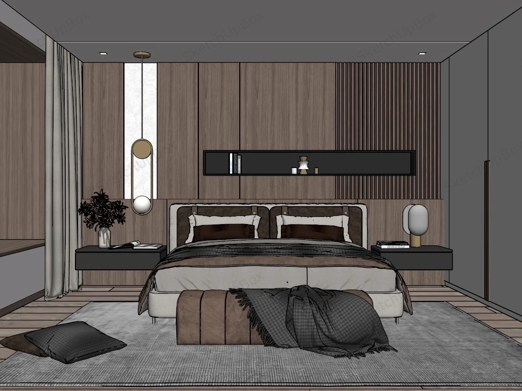 Elegant Bedroom Design With Wardrobe sketchup model preview - SketchupBox