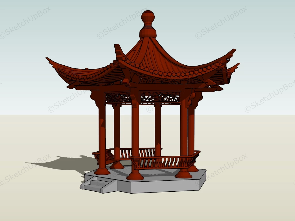 Ancient Chinese Pavilion sketchup model preview - SketchupBox