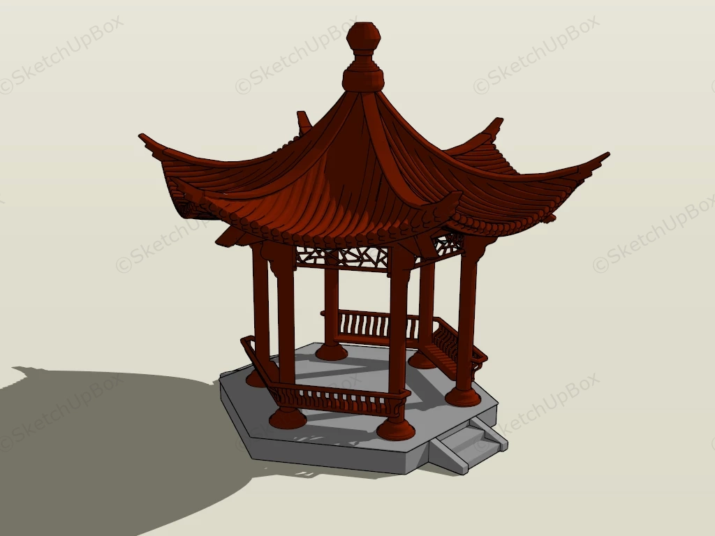 Ancient Chinese Pavilion sketchup model preview - SketchupBox