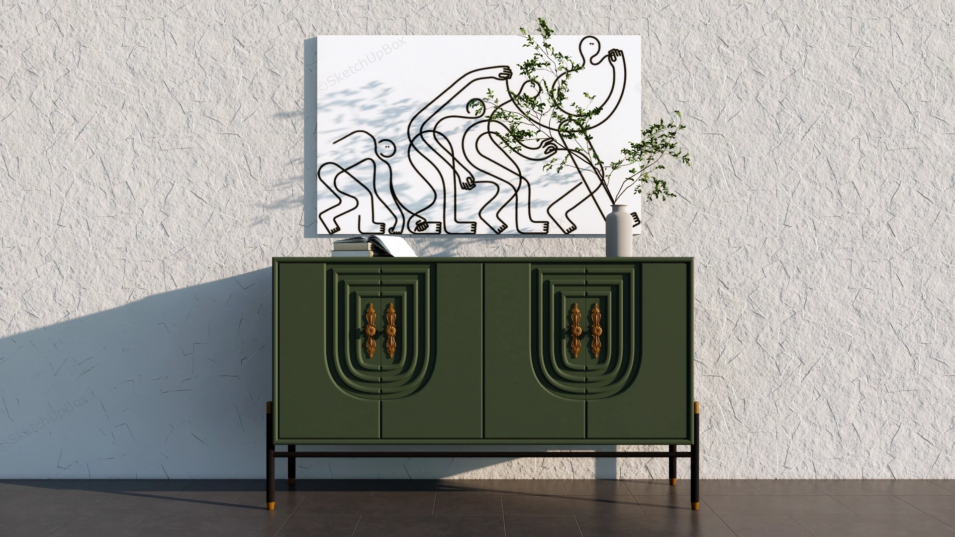 Vintage Green Entryway Table sketchup model preview - SketchupBox