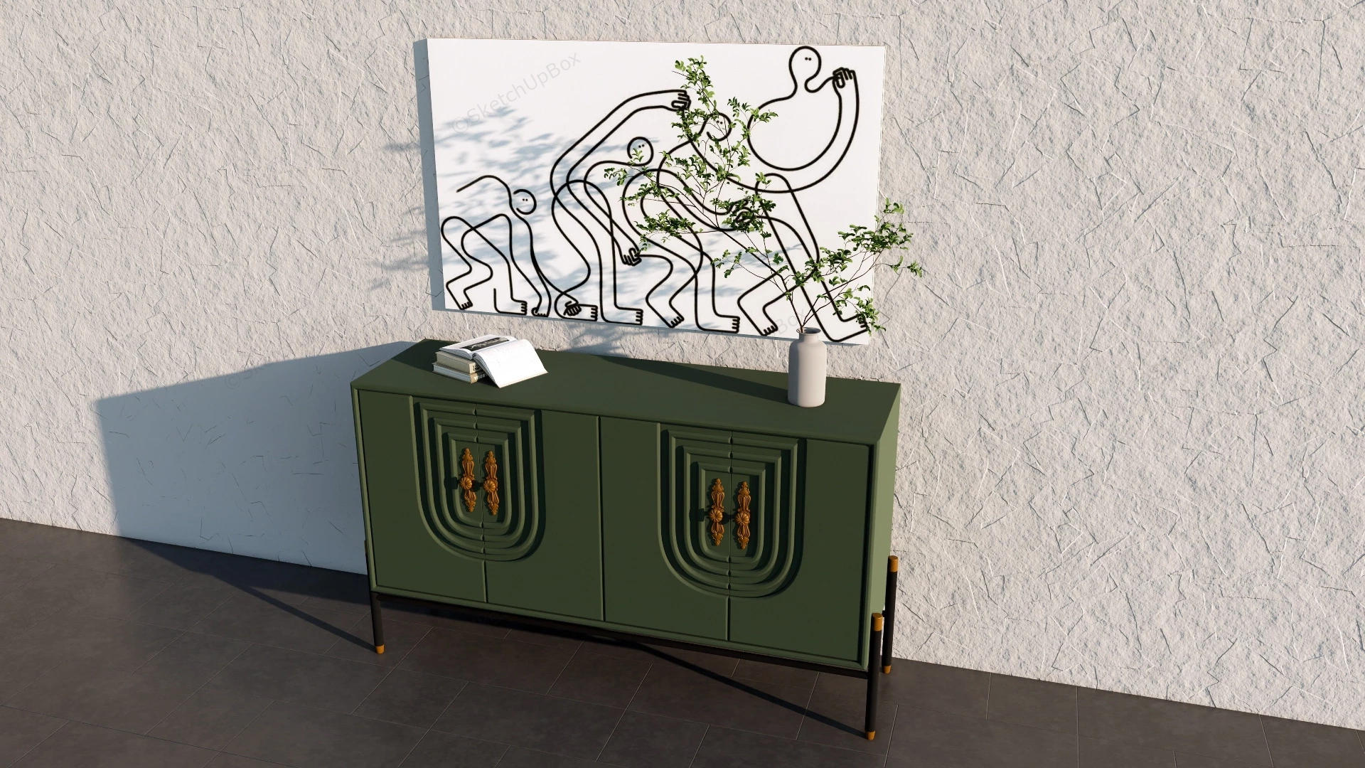 Vintage Green Entryway Table sketchup model preview - SketchupBox