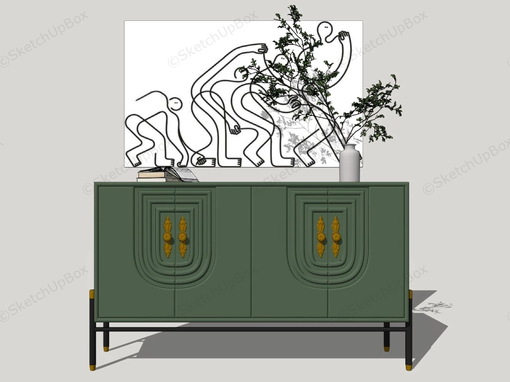 Vintage Green Entryway Table sketchup model preview - SketchupBox