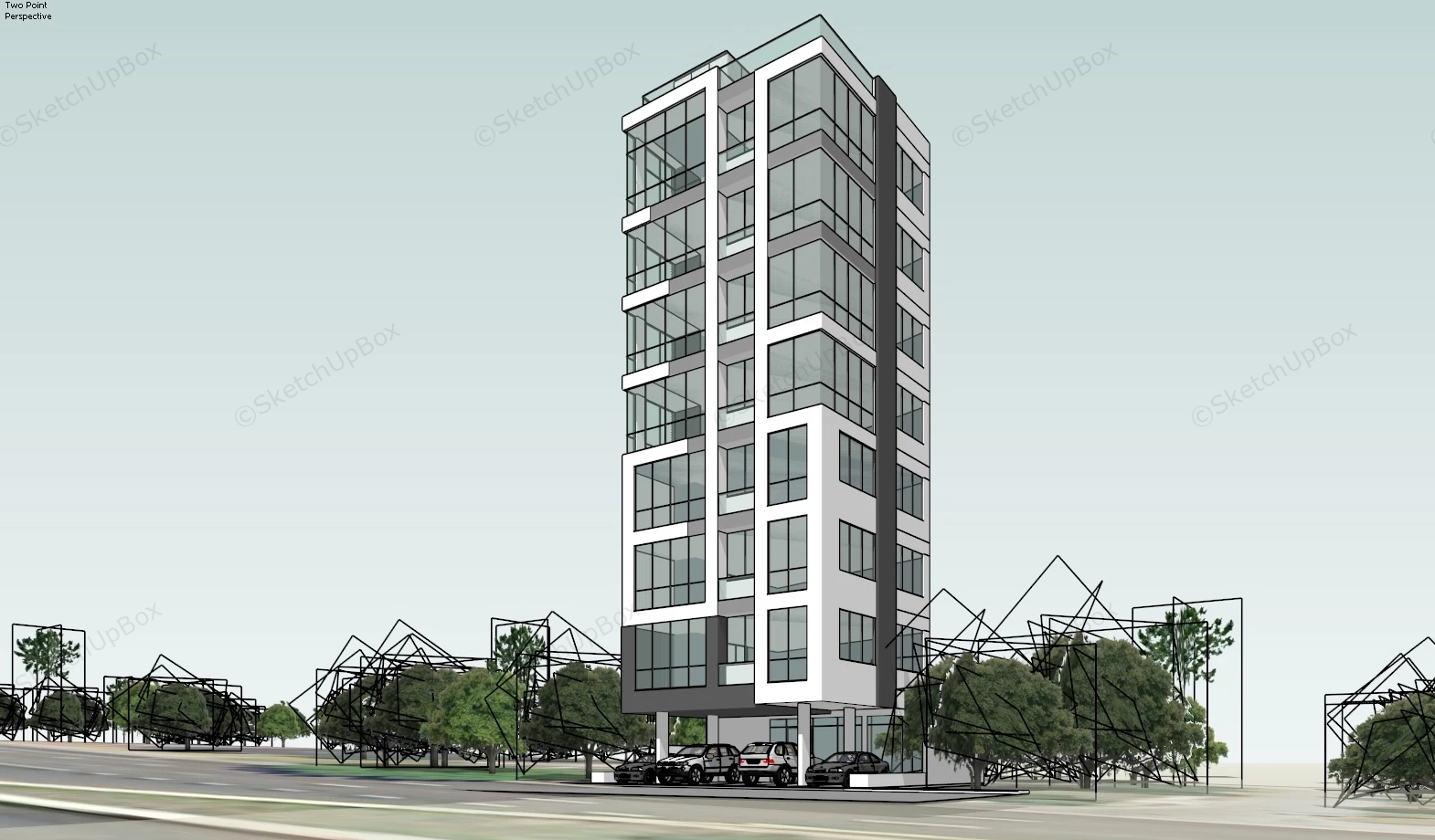 Glass Apartment Building sketchup model preview - SketchupBox