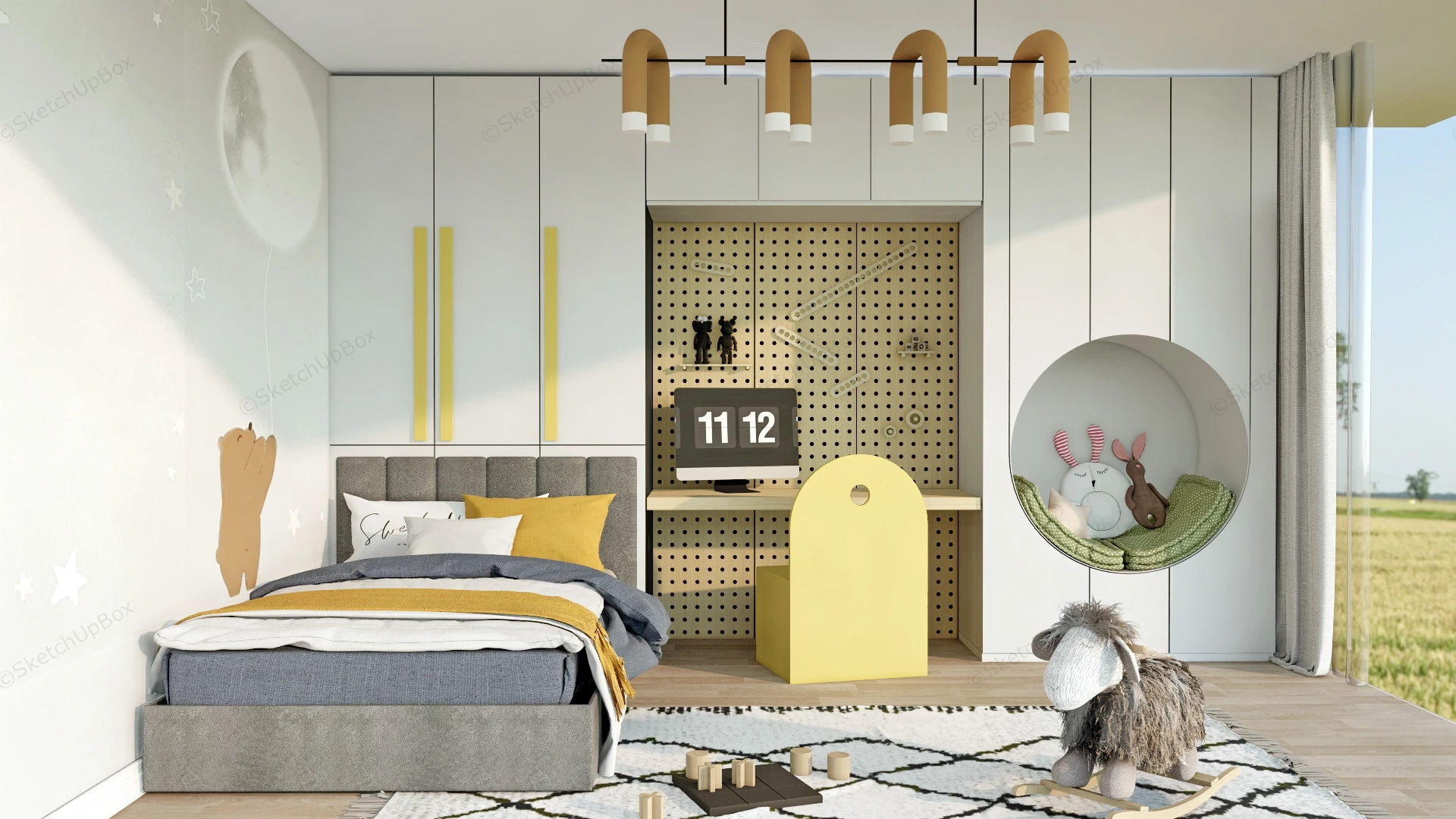 Yellow Kids Room Ideas sketchup model preview - SketchupBox