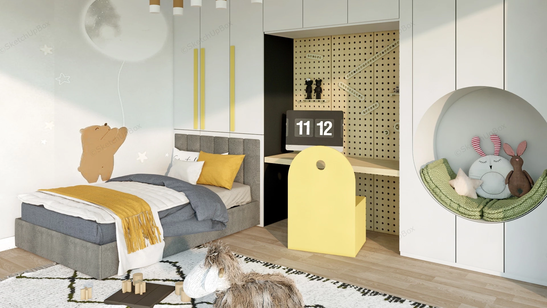 Yellow Kids Room Ideas sketchup model preview - SketchupBox