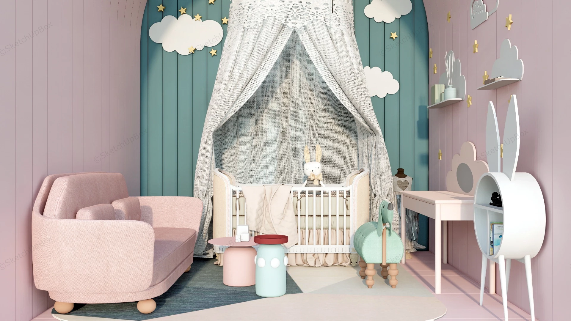 Pink Baby Girl Nursery Ideas sketchup model preview - SketchupBox