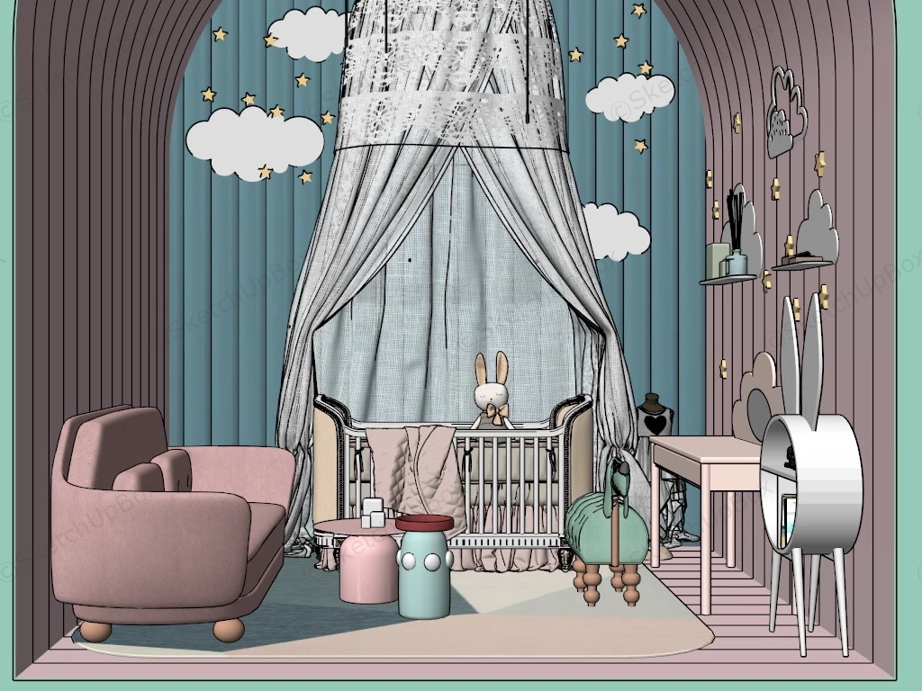 Pink Baby Girl Nursery Ideas sketchup model preview - SketchupBox