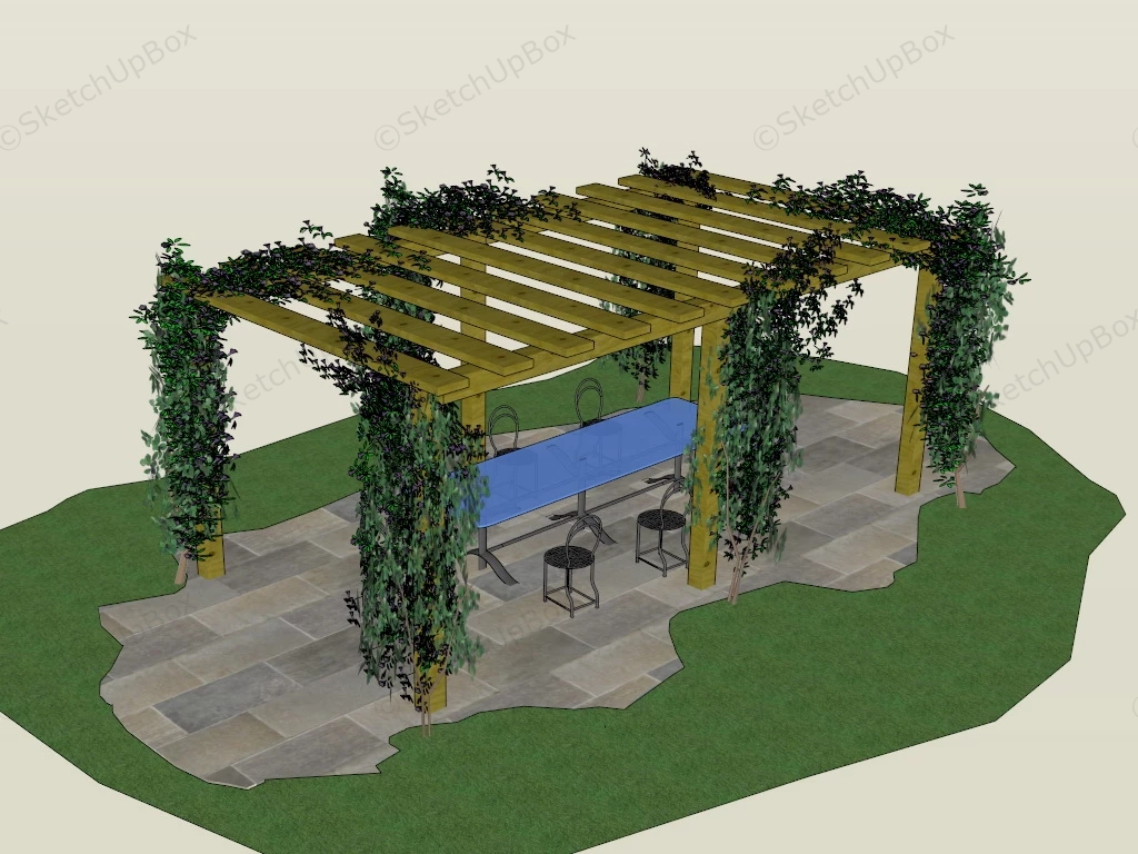 Grape Vine Pergola With Furniture sketchup model preview - SketchupBox