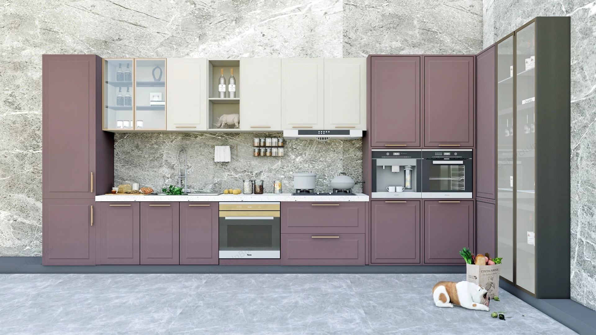 Dark Red Kitchen Cabinets sketchup model preview - SketchupBox