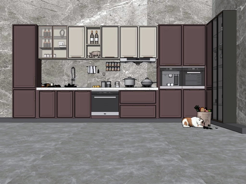 Dark Red Kitchen Cabinets sketchup model preview - SketchupBox