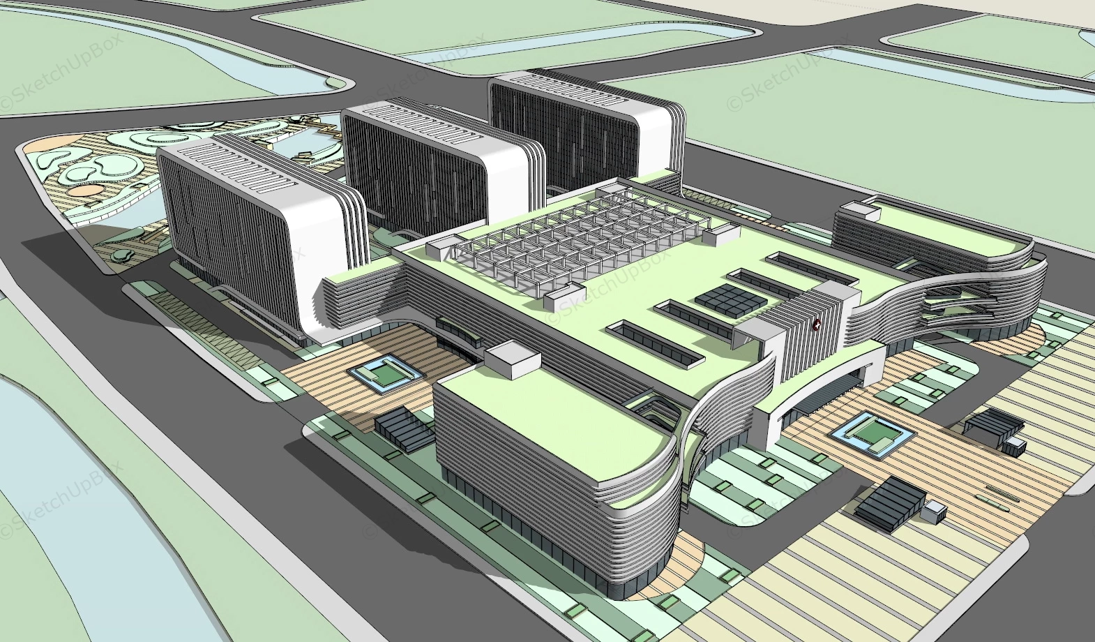 Modern Hospital Facade Design sketchup model preview - SketchupBox