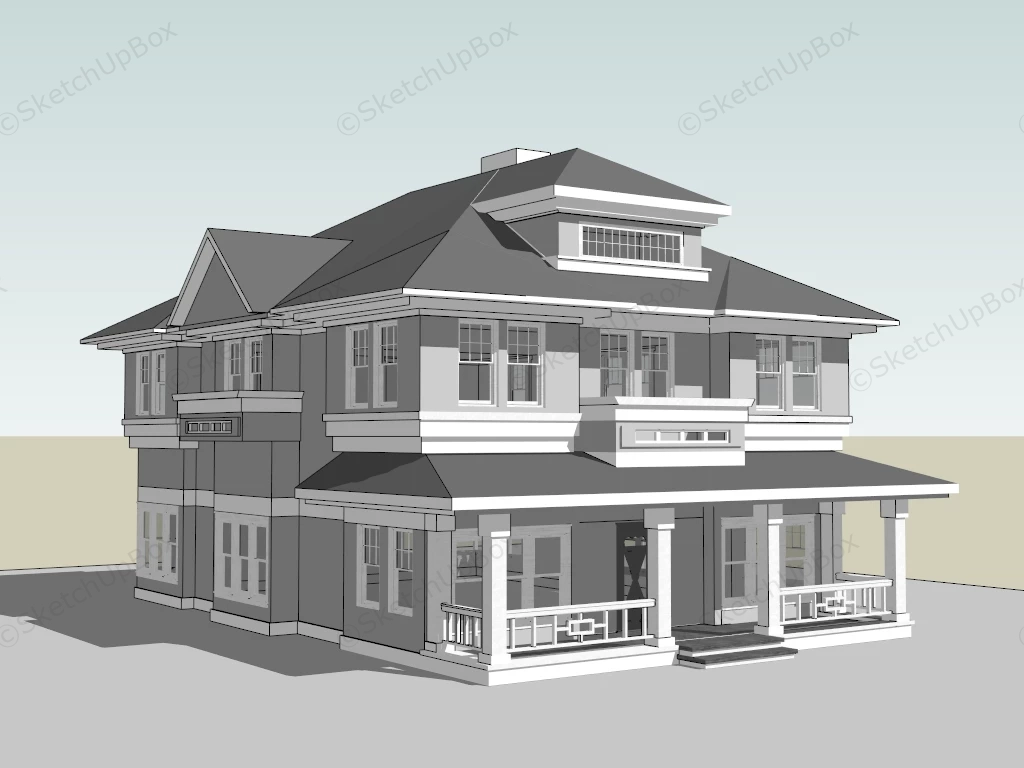 2 Story Suburban House sketchup model preview - SketchupBox