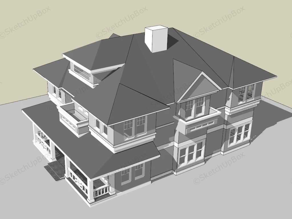 2 Story Suburban House sketchup model preview - SketchupBox