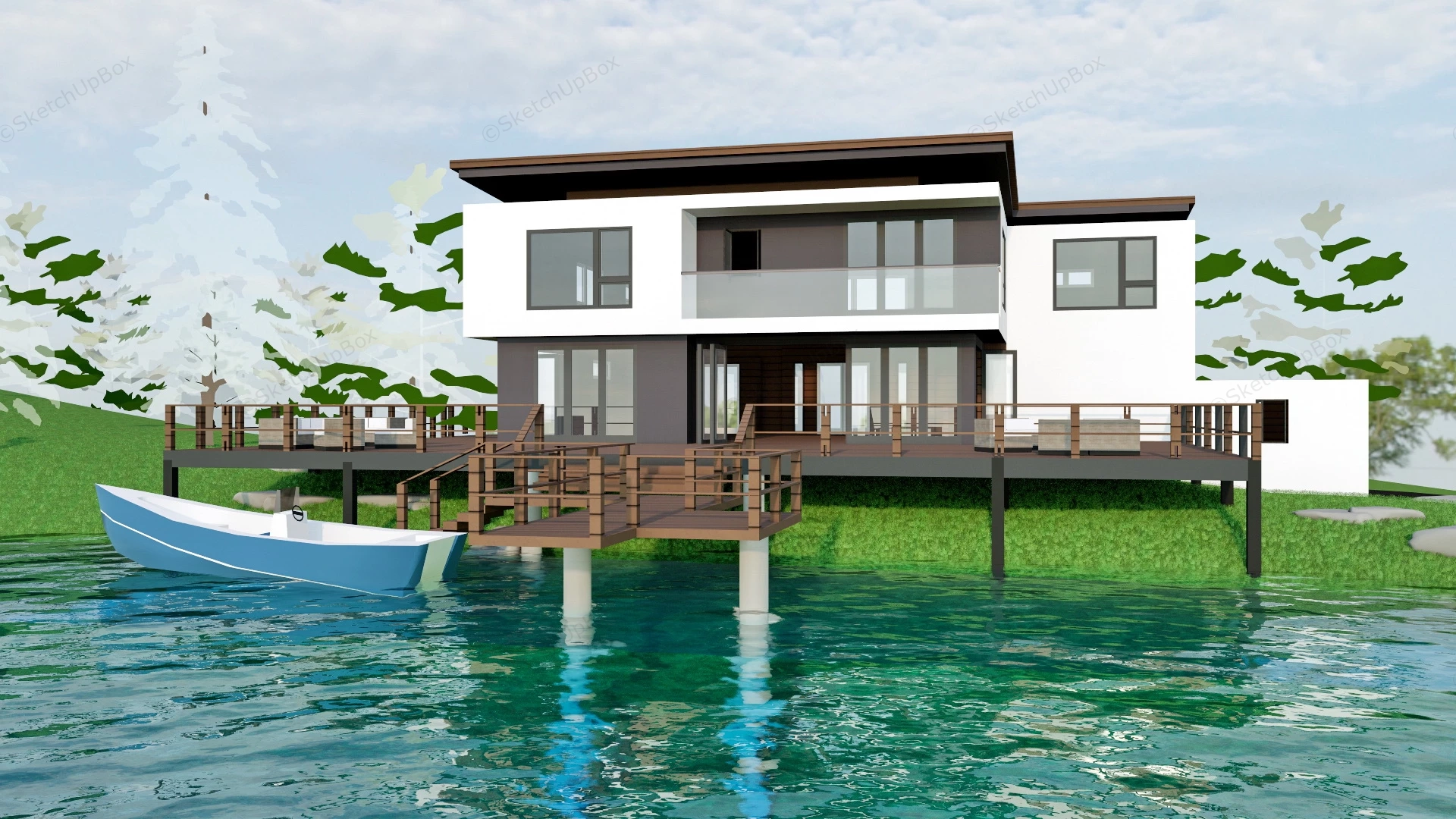 Lake Waterfront Home sketchup model preview - SketchupBox