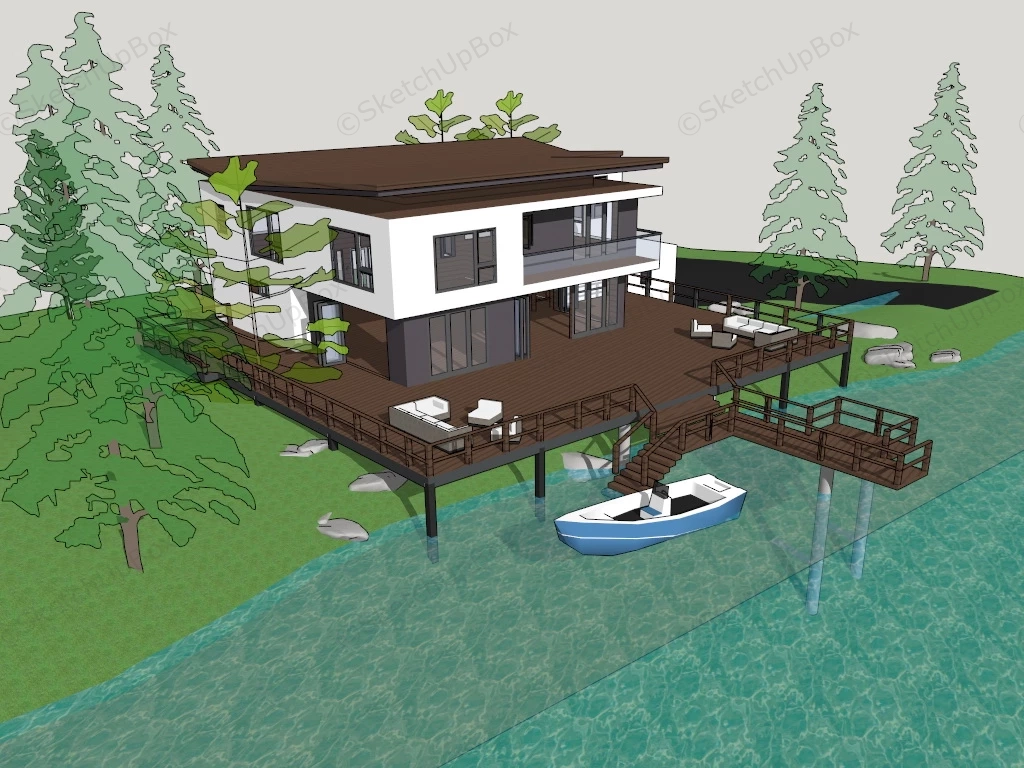 Lake Waterfront Home sketchup model preview - SketchupBox