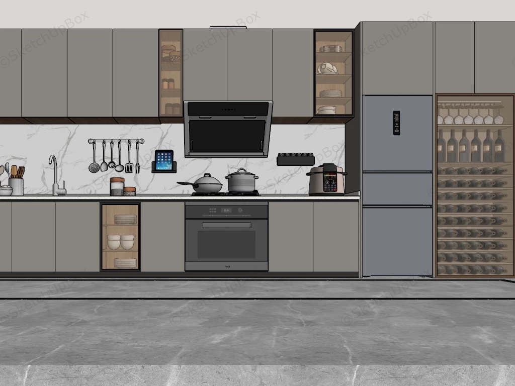 Modern Grey Kitchen Cabinets Ideas sketchup model preview - SketchupBox