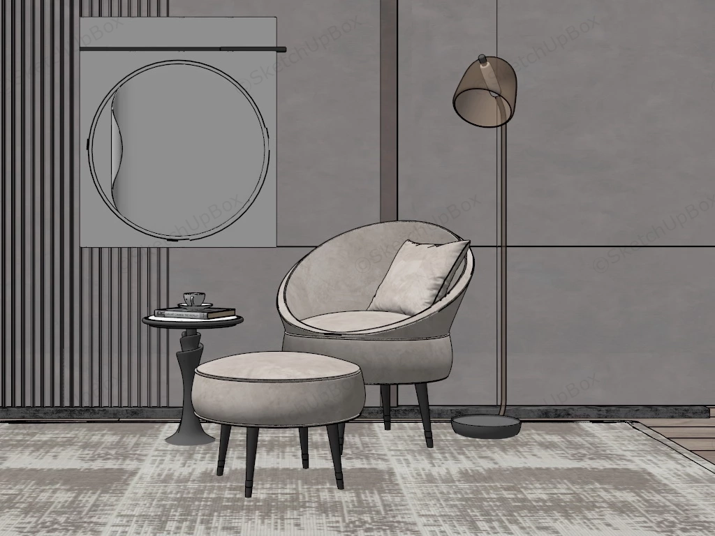 Modern Fabric Lounge Chair And Ottoman sketchup model preview - SketchupBox