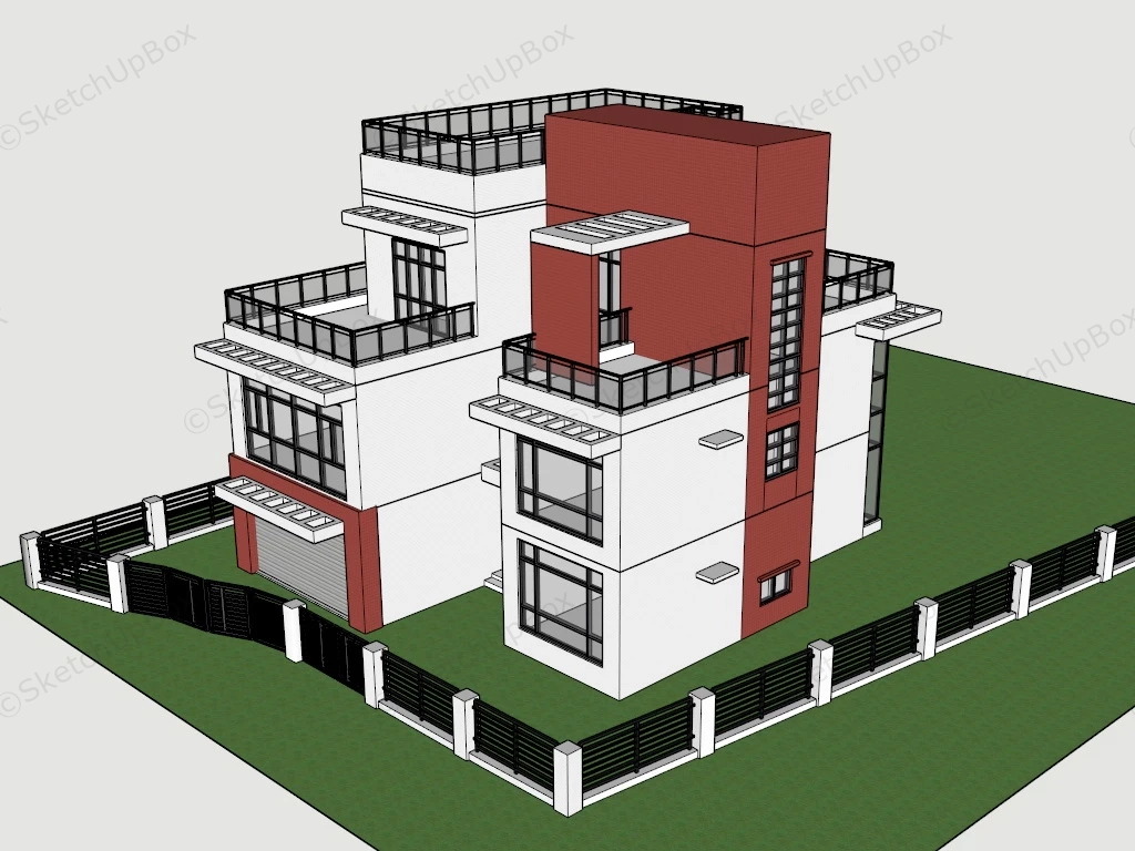 Suburban House Exterior sketchup model preview - SketchupBox