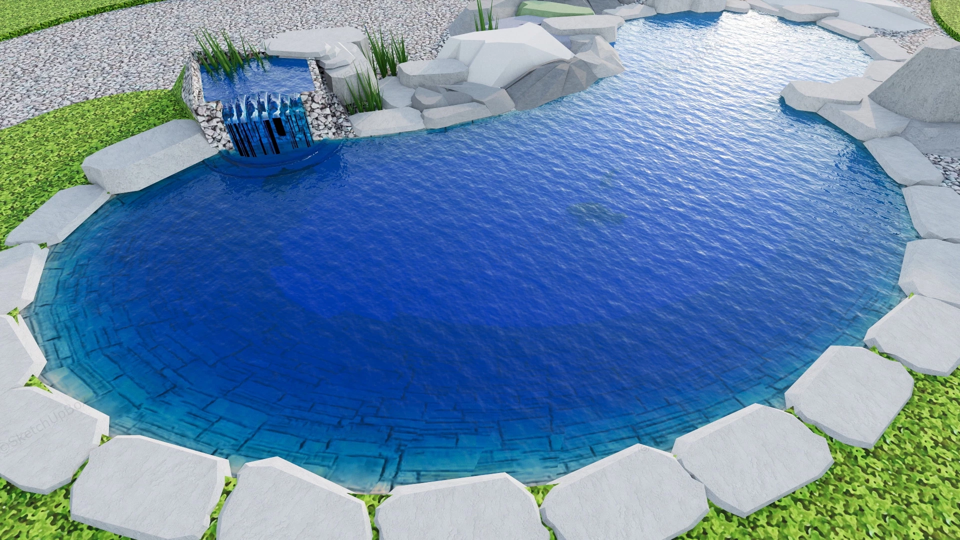 Small Garden Pond sketchup model preview - SketchupBox