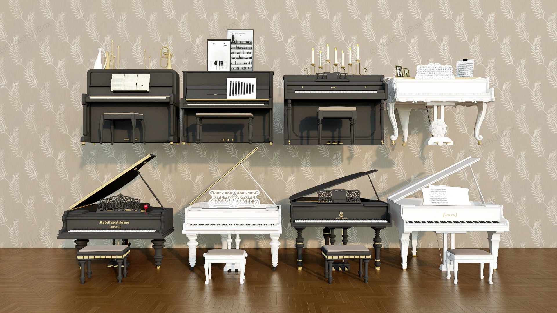 Piano Collection sketchup model preview - SketchupBox