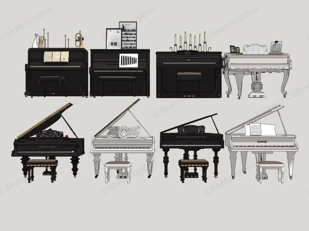 Piano Collection sketchup model preview - SketchupBox