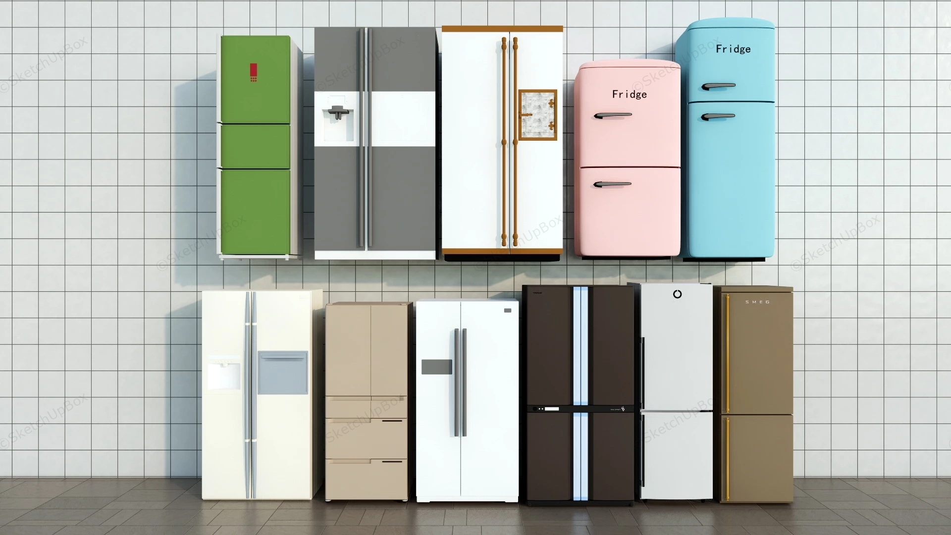 Vintage Fridge Collection sketchup model preview - SketchupBox