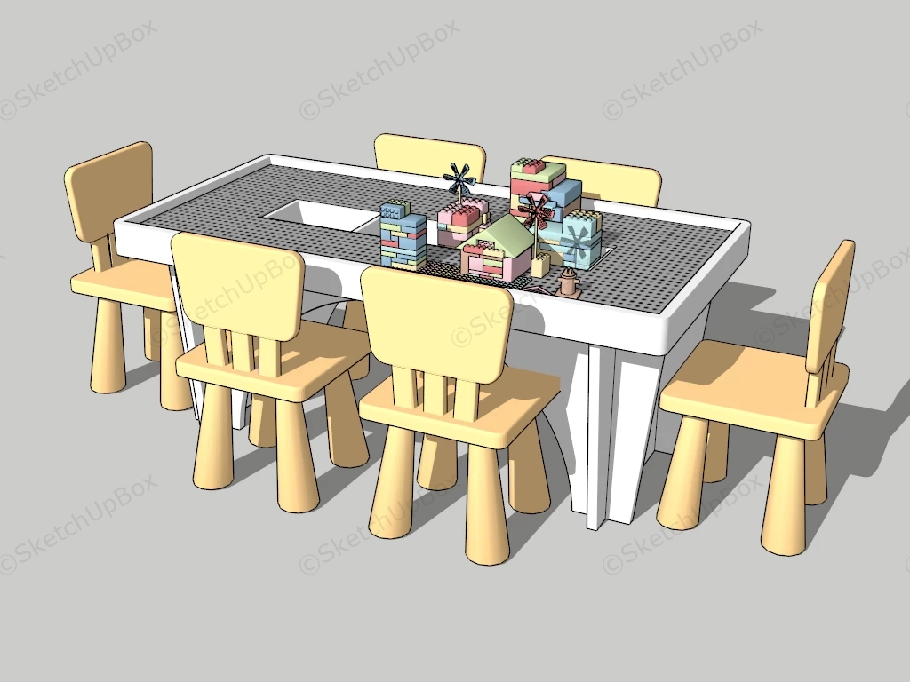 Kids LEGO Table And Chairs sketchup model preview - SketchupBox