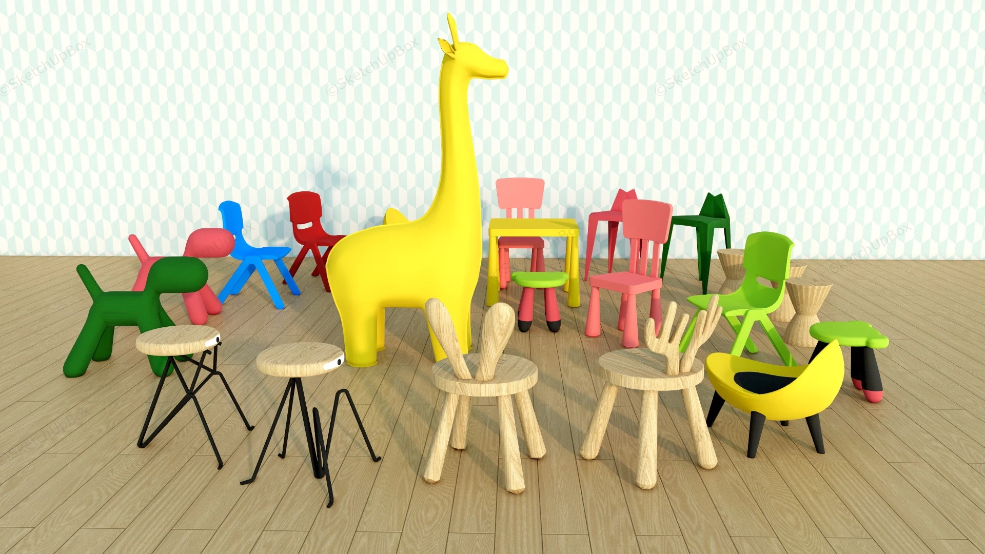 Kids Chairs And Stools sketchup model preview - SketchupBox