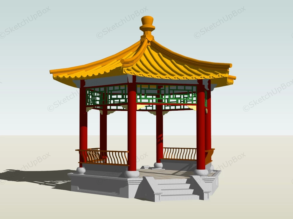 Traditional Chinese Hexagonal Pavilion sketchup model preview - SketchupBox