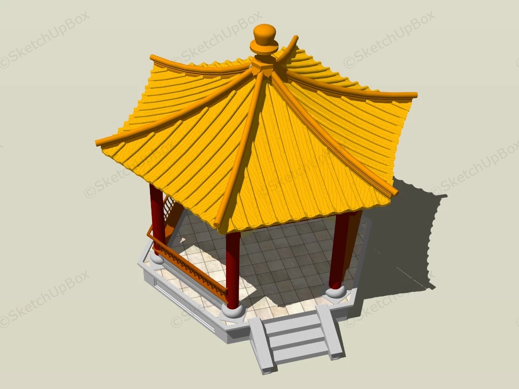 Traditional Chinese Hexagonal Pavilion sketchup model preview - SketchupBox