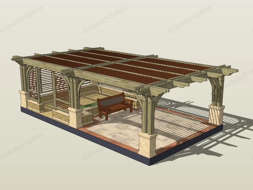 Wood Pergola Patio Design sketchup model preview - SketchupBox