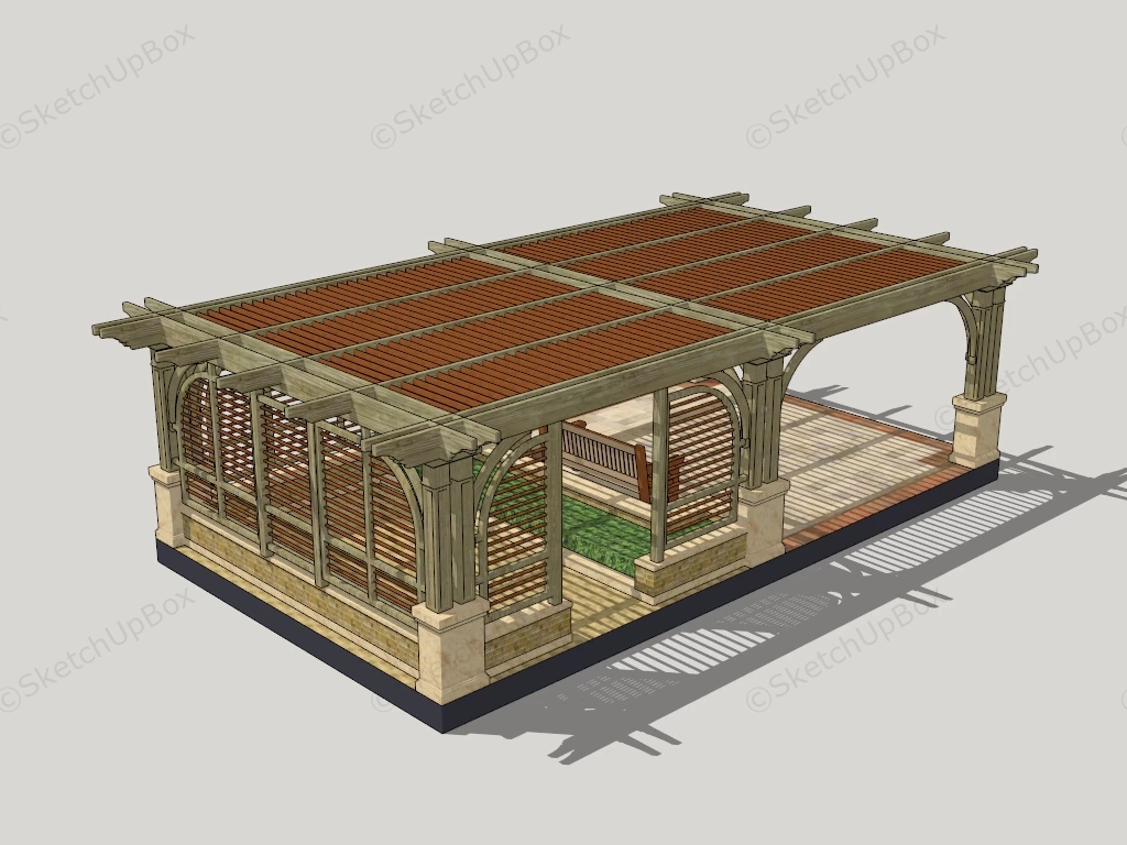 Wood Pergola Patio Design sketchup model preview - SketchupBox