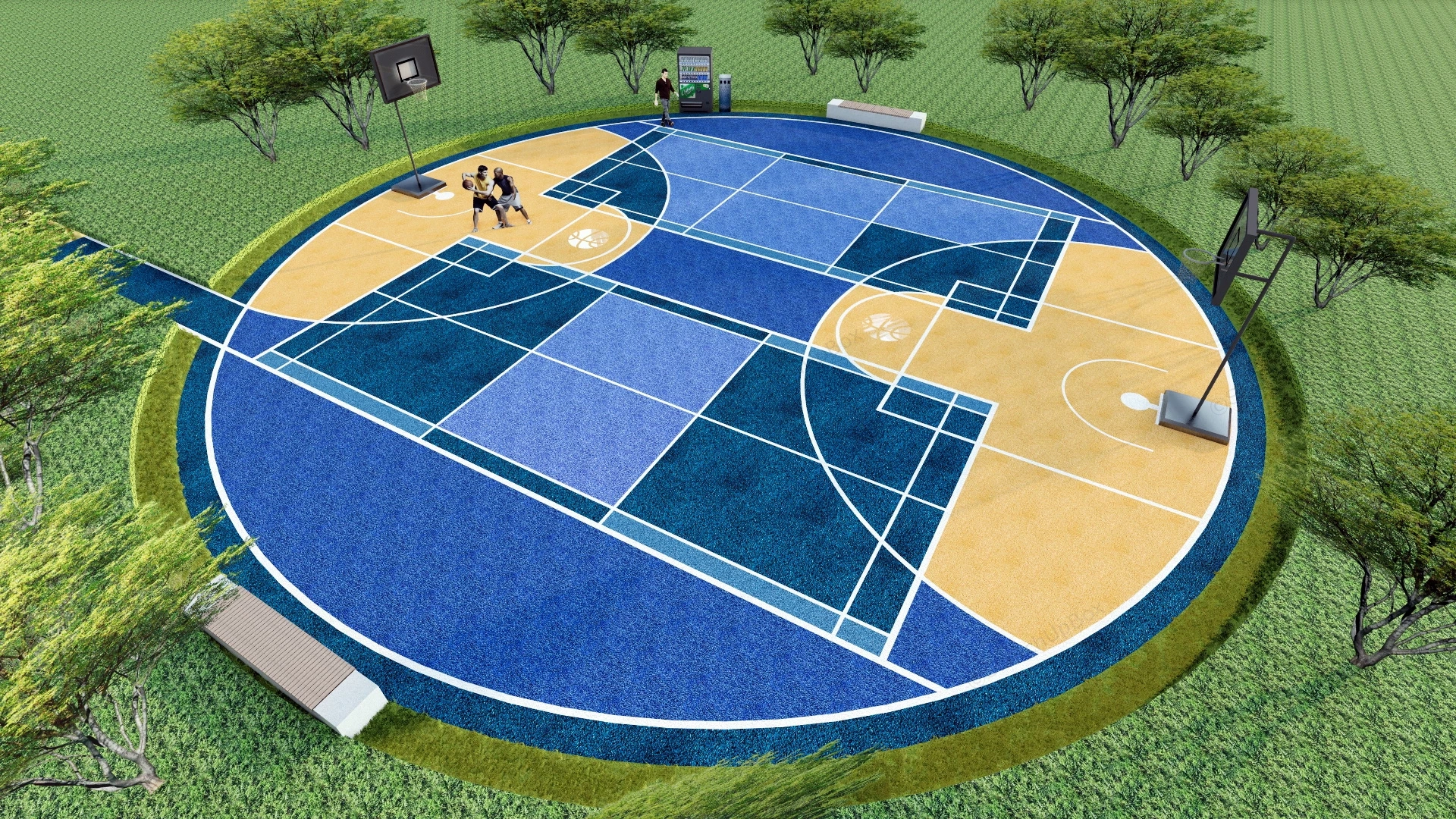 Outdoor Round Basketball Court sketchup model preview - SketchupBox