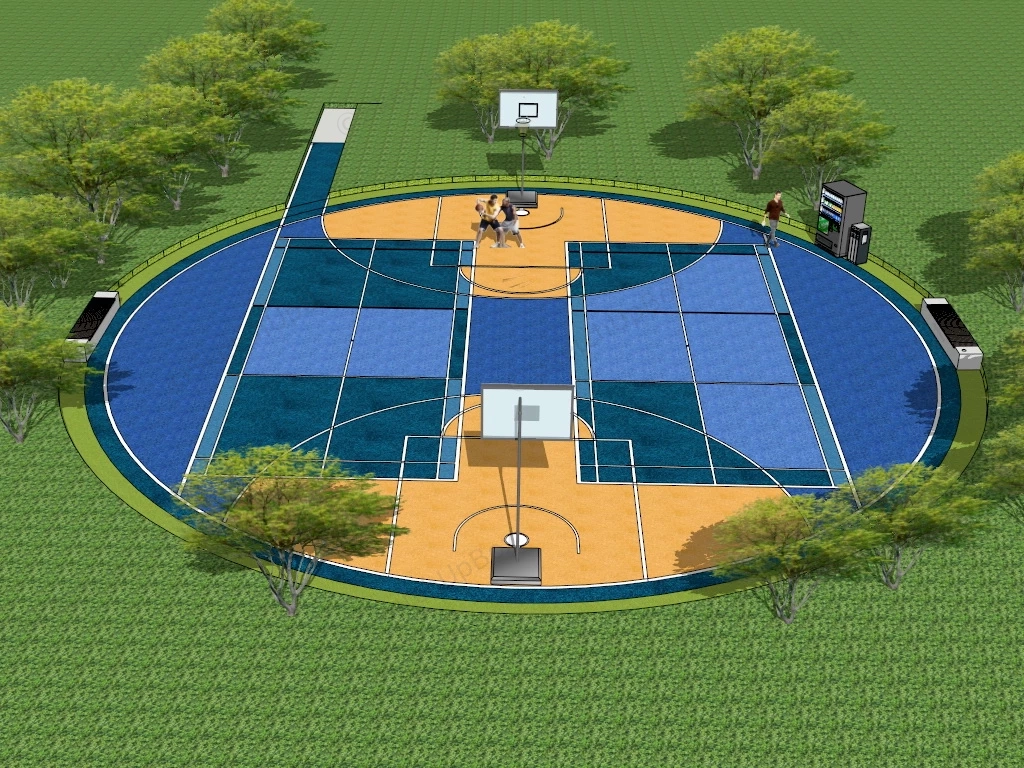 Outdoor Round Basketball Court sketchup model preview - SketchupBox