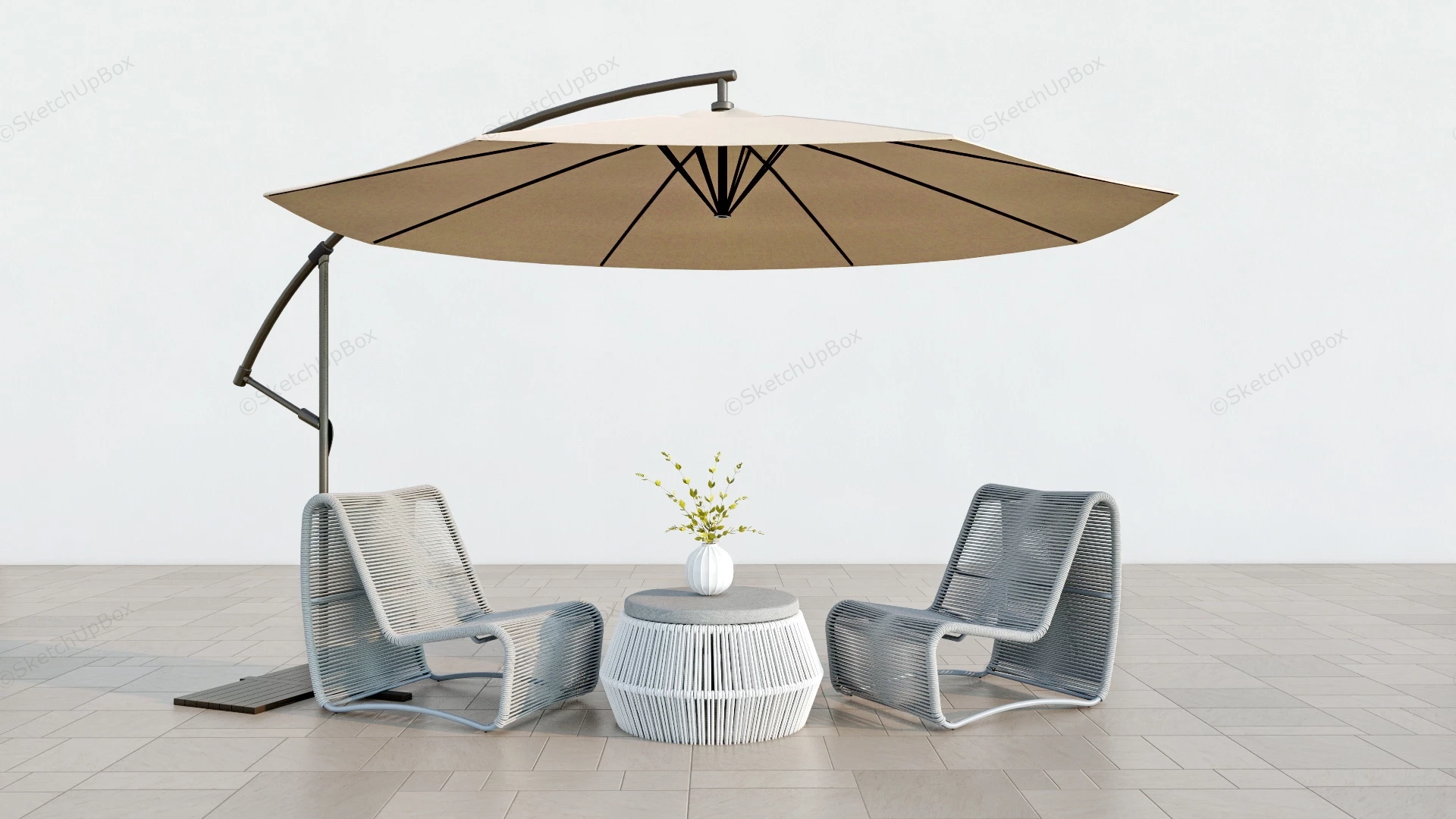 3 Piece Patio Chat Set With Umbrella sketchup model preview - SketchupBox