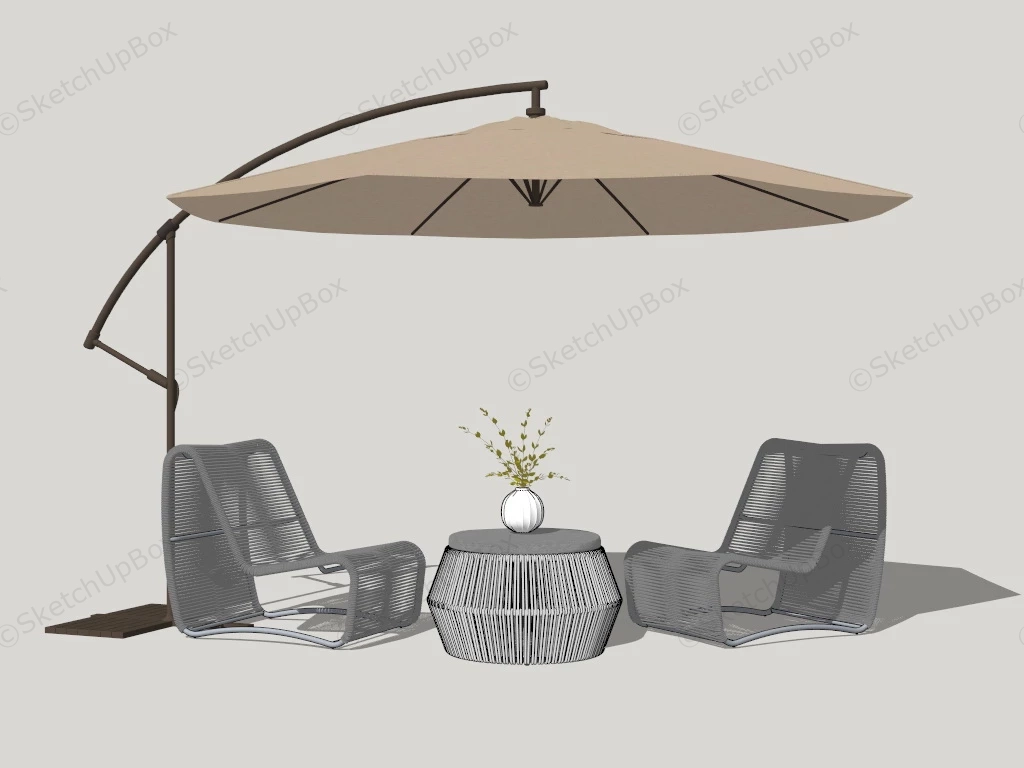 3 Piece Patio Chat Set With Umbrella sketchup model preview - SketchupBox