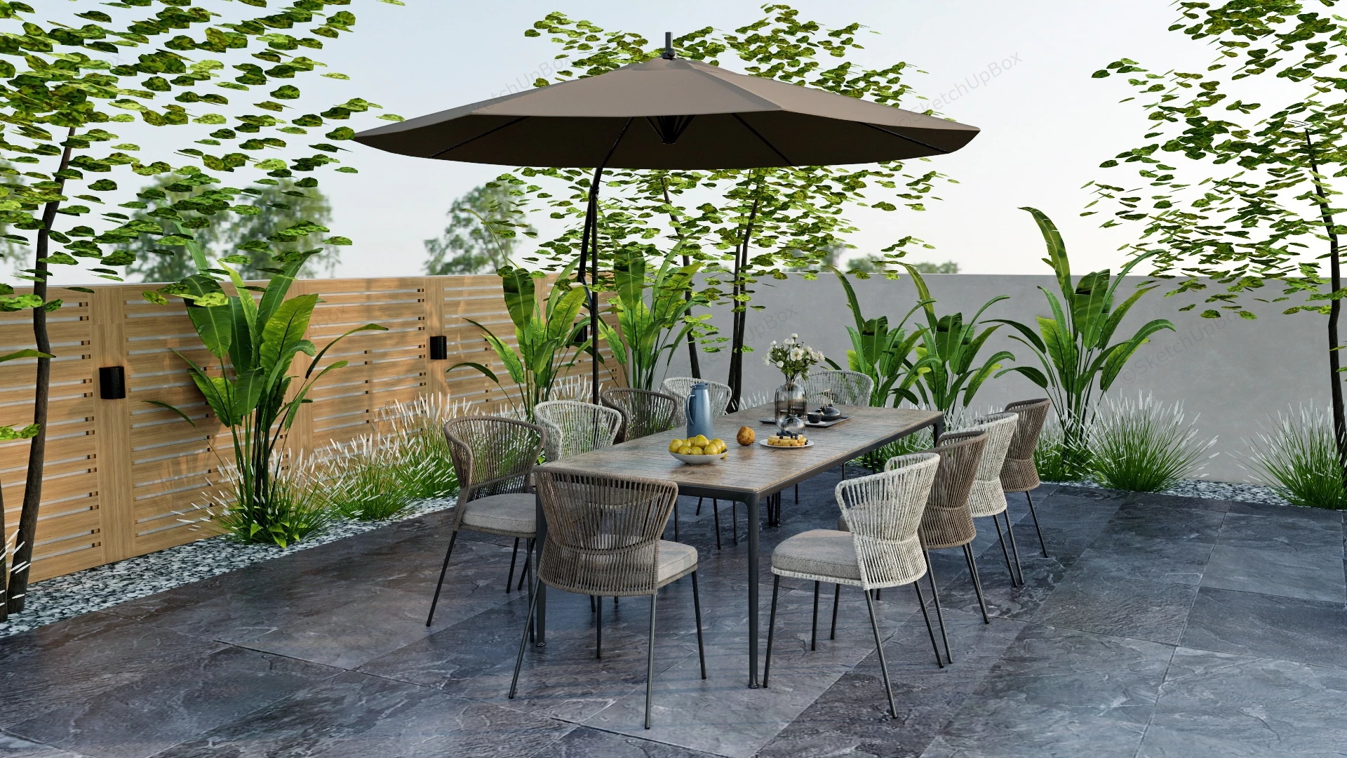 Outdoor Patio Dining Sets With Umbrella sketchup model preview - SketchupBox