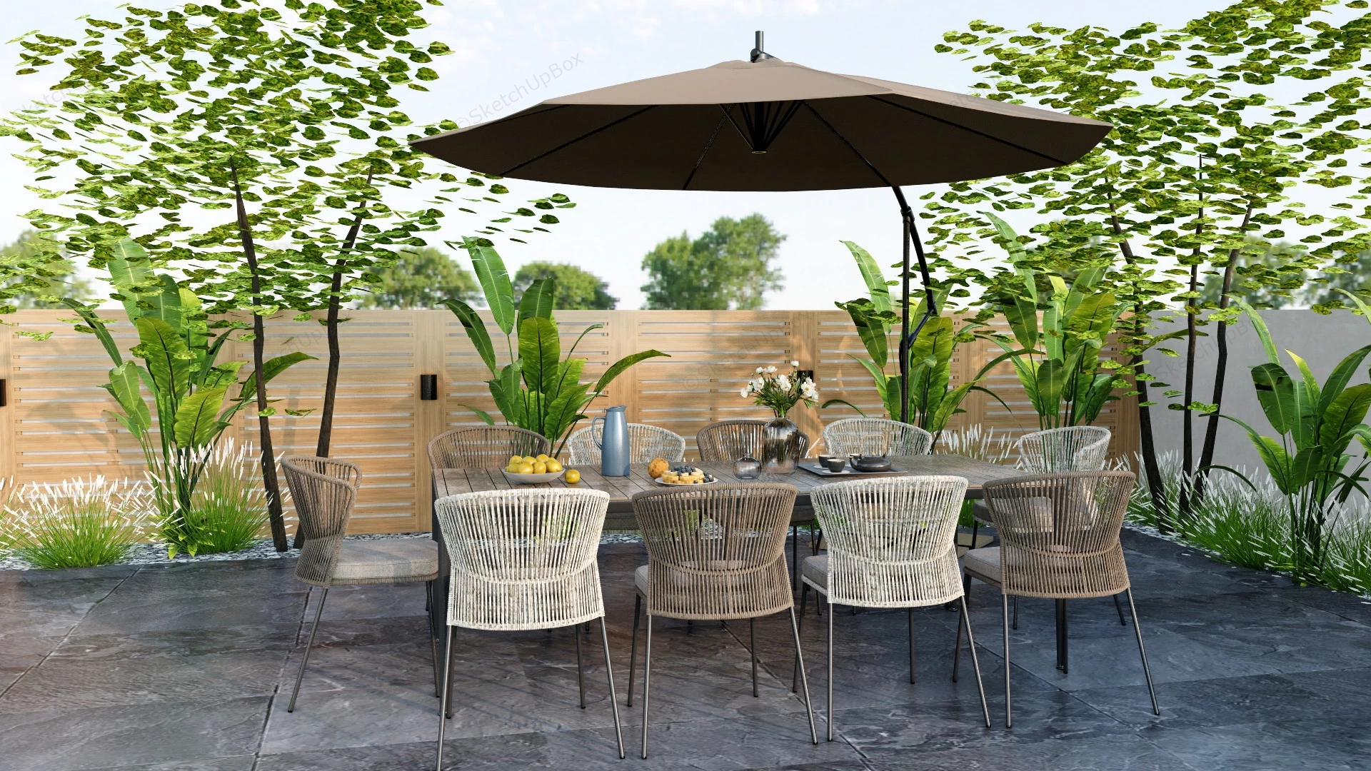 Outdoor Patio Dining Sets With Umbrella sketchup model preview - SketchupBox