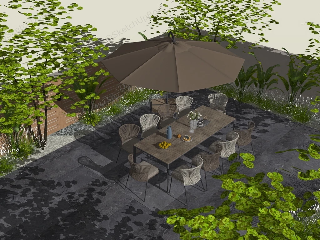 Outdoor Patio Dining Sets With Umbrella sketchup model preview - SketchupBox