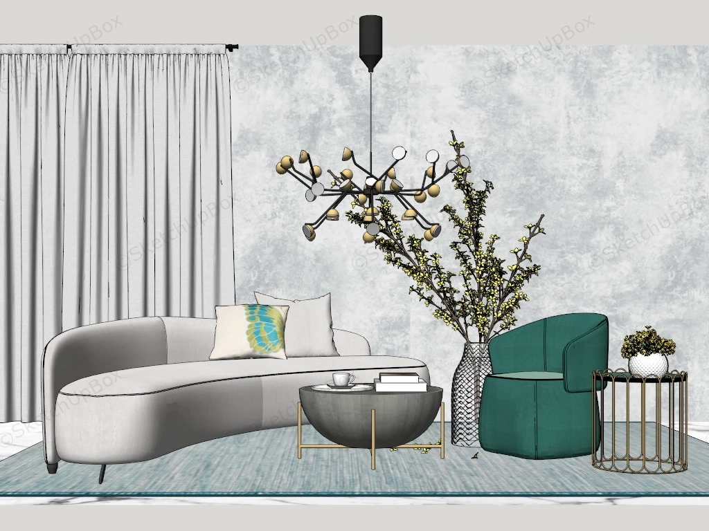 Mid Century Modern Living Room Decor sketchup model preview - SketchupBox