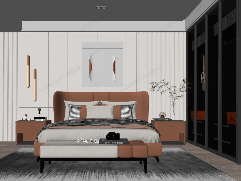 White And Light Brown Bedroom Ideas sketchup model preview - SketchupBox