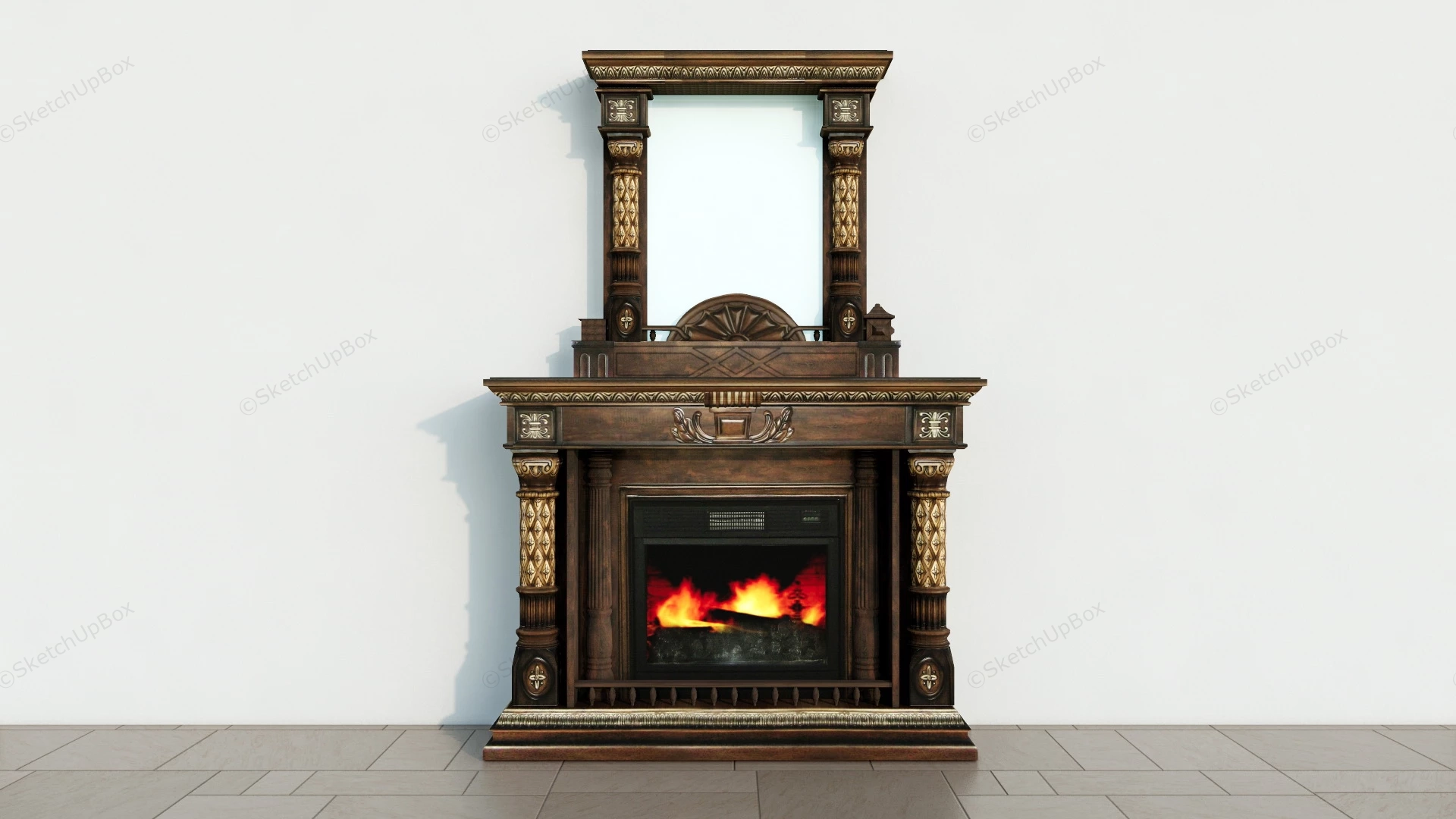 Antique Carved Wood Fireplace sketchup model preview - SketchupBox