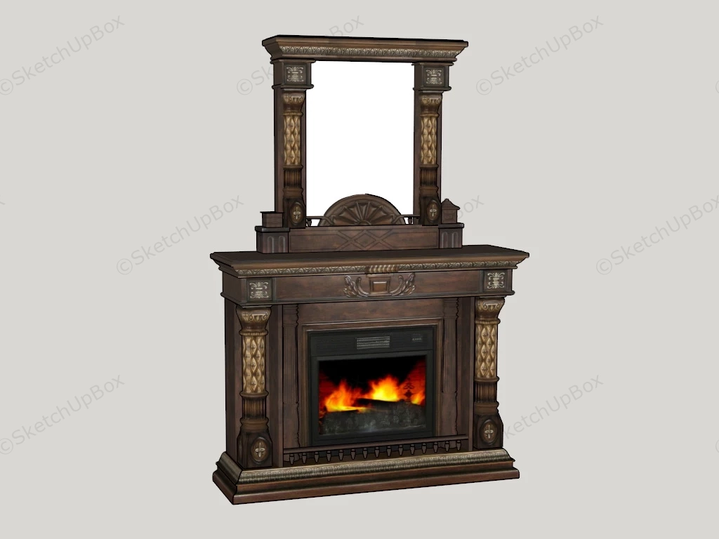 Antique Carved Wood Fireplace sketchup model preview - SketchupBox