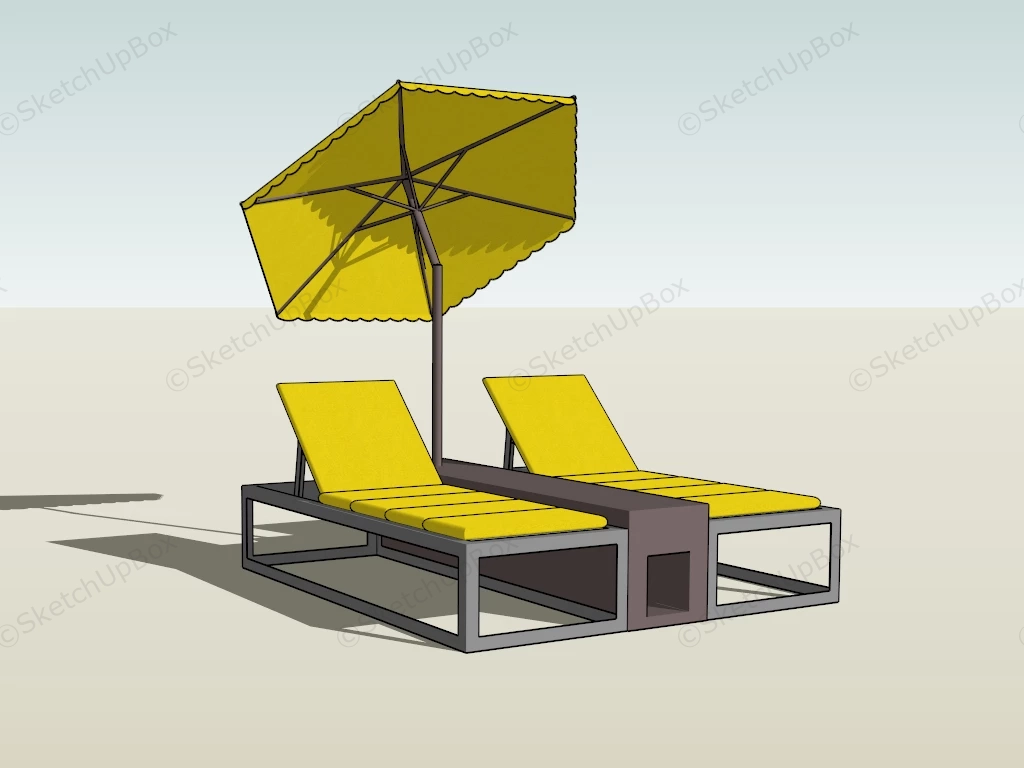 Double Sun Loungers With Umbrella sketchup model preview - SketchupBox