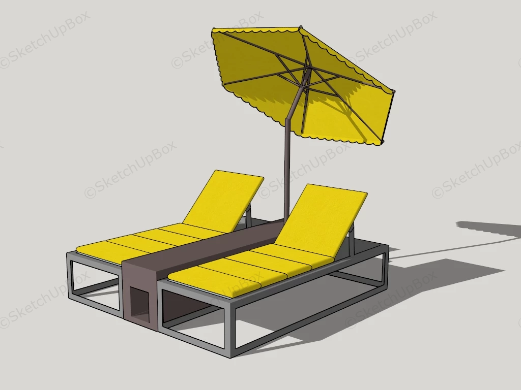 Double Sun Loungers With Umbrella sketchup model preview - SketchupBox