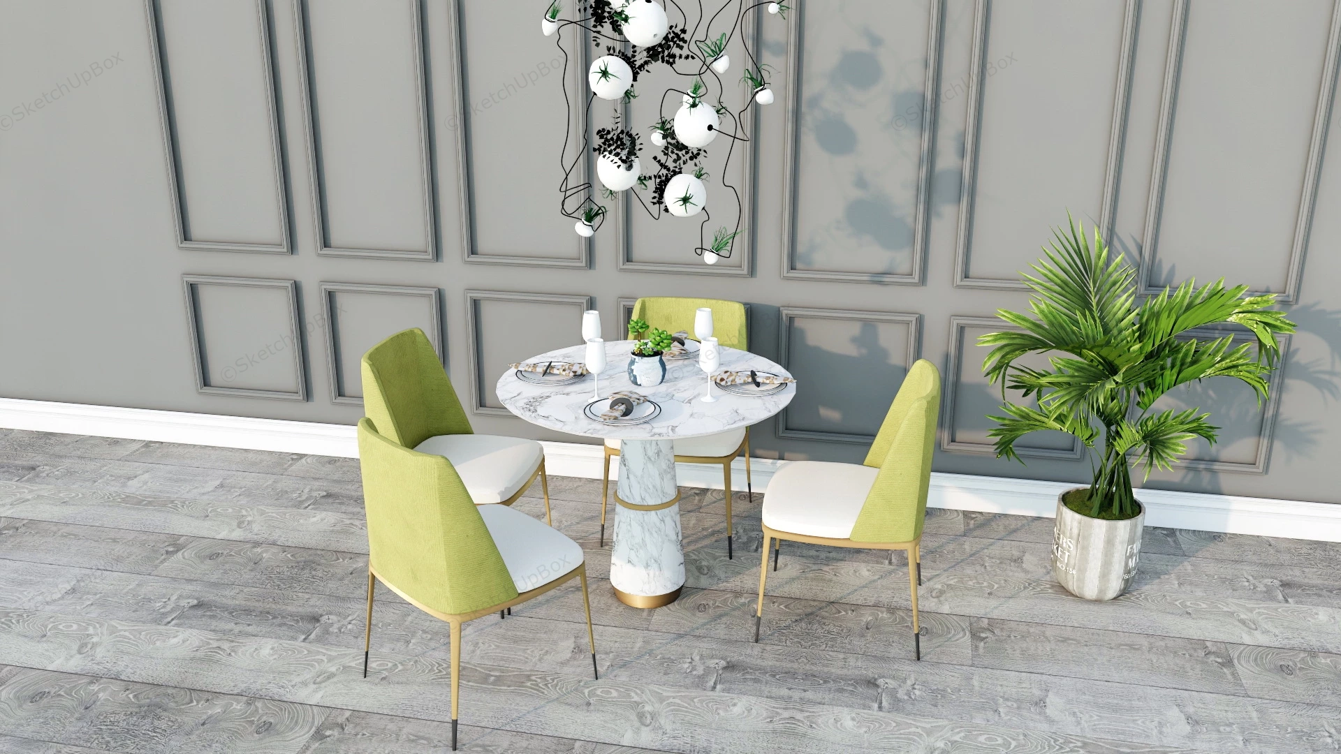 Mid Century Modern Dining Table Set For 4 sketchup model preview - SketchupBox