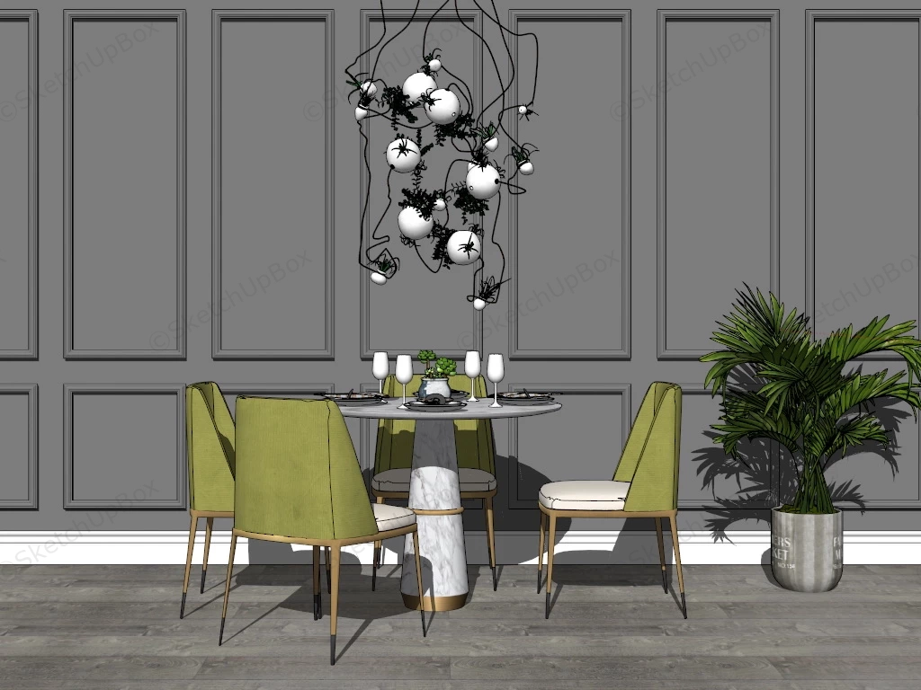 Mid Century Modern Dining Table Set For 4 sketchup model preview - SketchupBox