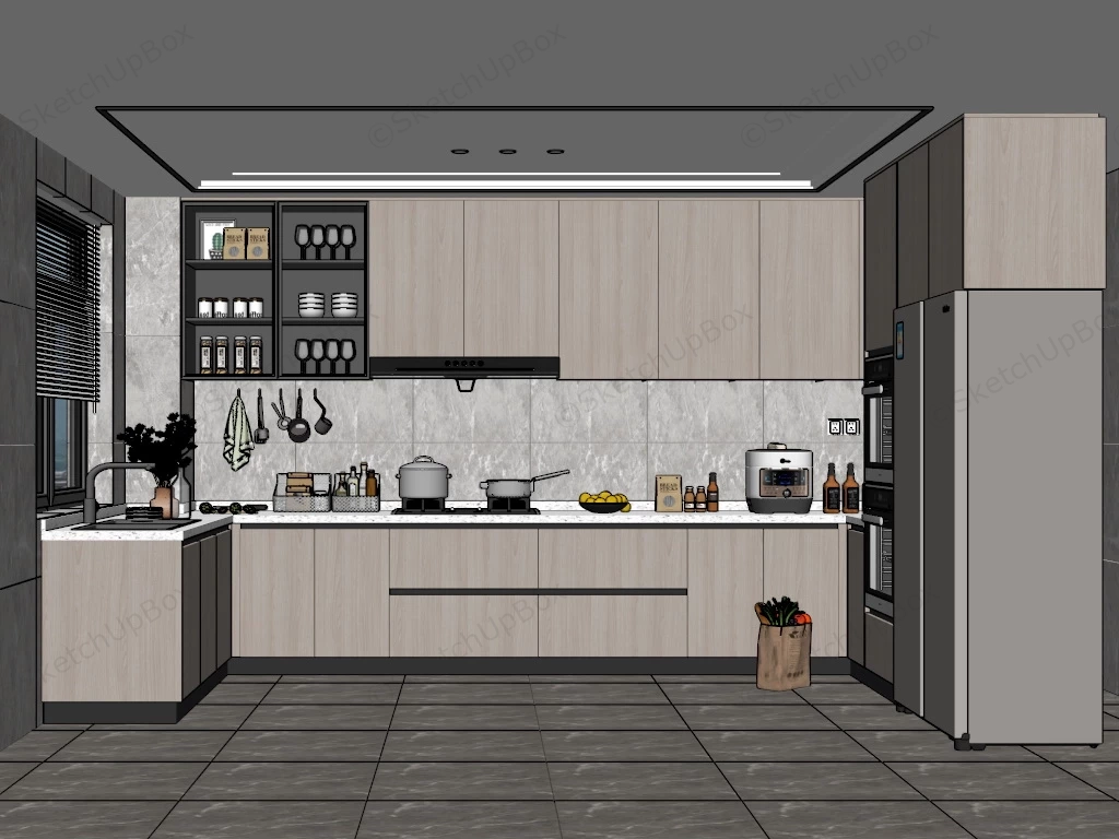 Modern Timber White Kitchen sketchup model preview - SketchupBox