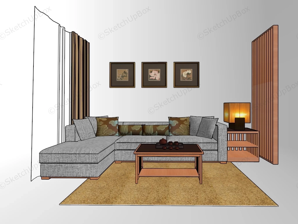 Chinese Style Living Room sketchup model preview - SketchupBox