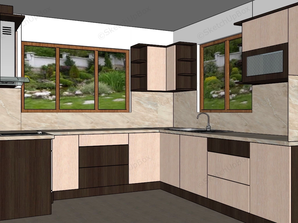 Small L Shaped Kitchen Design sketchup model preview - SketchupBox